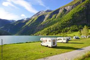 camper van camping near a lake