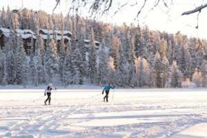 winter camping and skiing